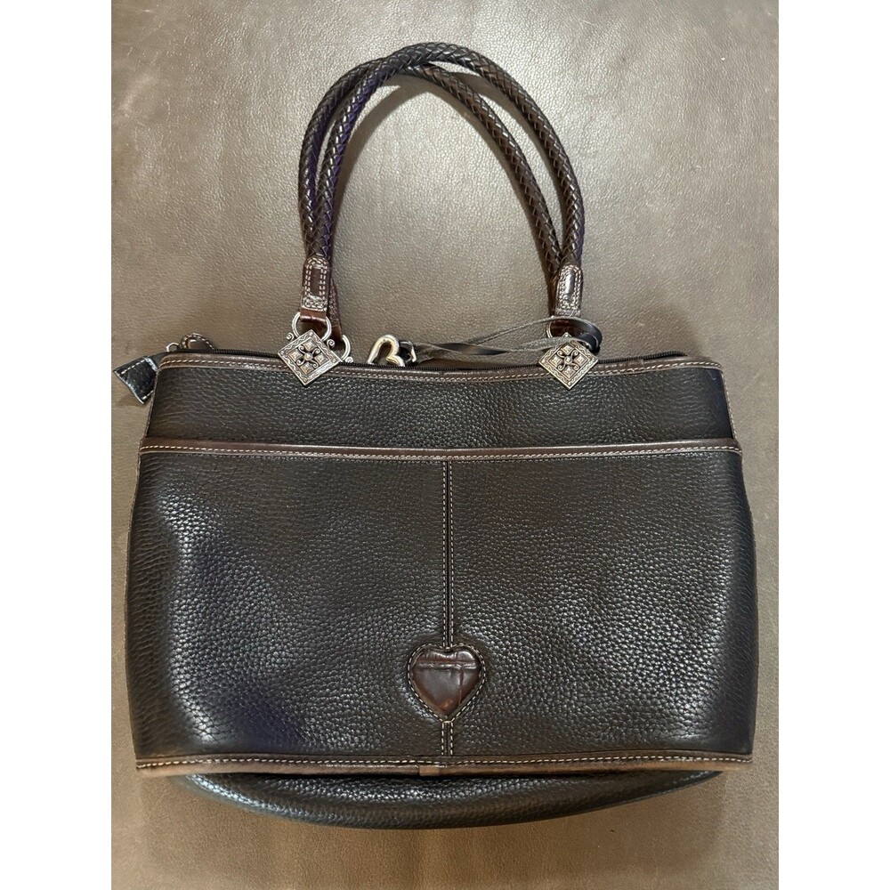 Brighton Classic Leonor Purse Chocolate Black Leather Croc. Satchel Bag Vtg